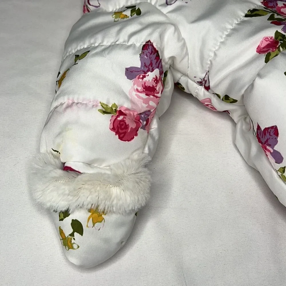 Rothschild Baby Girl White Floral Snowsuit Onesie Size 3-6 Months